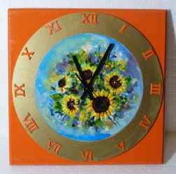 Ceas de perete pictat Floarea Soarelui (portocaliu)
