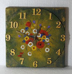 Ceas de perete pictat manual, flori de câmp