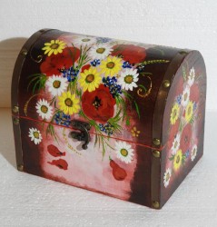 Cufaras din lemn pictat manual cu flori de camp (I)