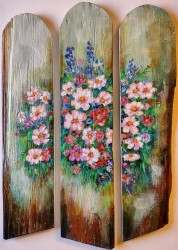 Decoratiune cu flori, triptic, perete