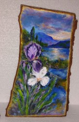 Iris – pictură originală pe lemn de salcie