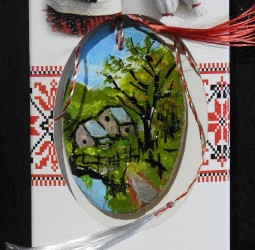 Mărțișor pictat manual - Peisaj rural