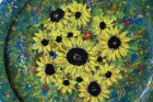 Farfurie decorativa din lemn pictat Floarea Soarelui