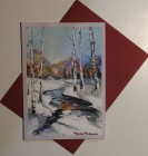 Felicitare pictată manual Iarna pe vale