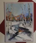 Felicitare pictată manual Iarna pe vale