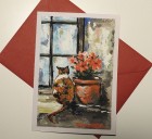 Felicitare pictată manual Pisica la fereastră