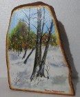Prima zăpadă – pictură pe butuc de salcie, obiect de artă unicat